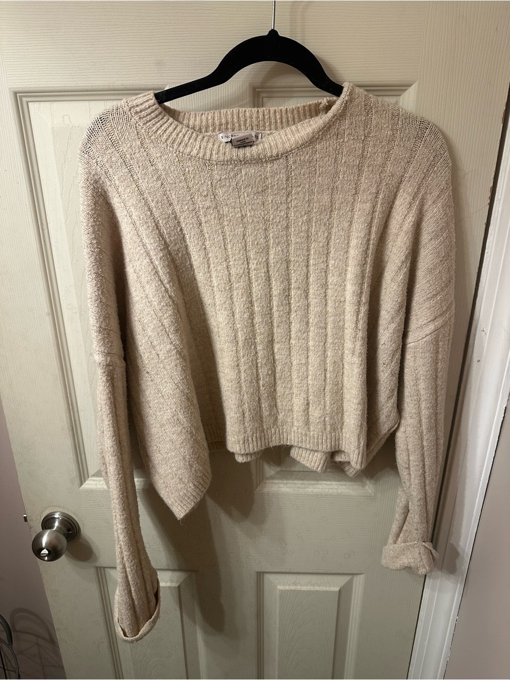 Sincerely Jules Cream Ribbed Cropped Crew Neck Sweater